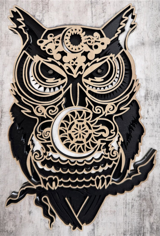 Eule Multilayer Holzbild 26 cm x 18 cm