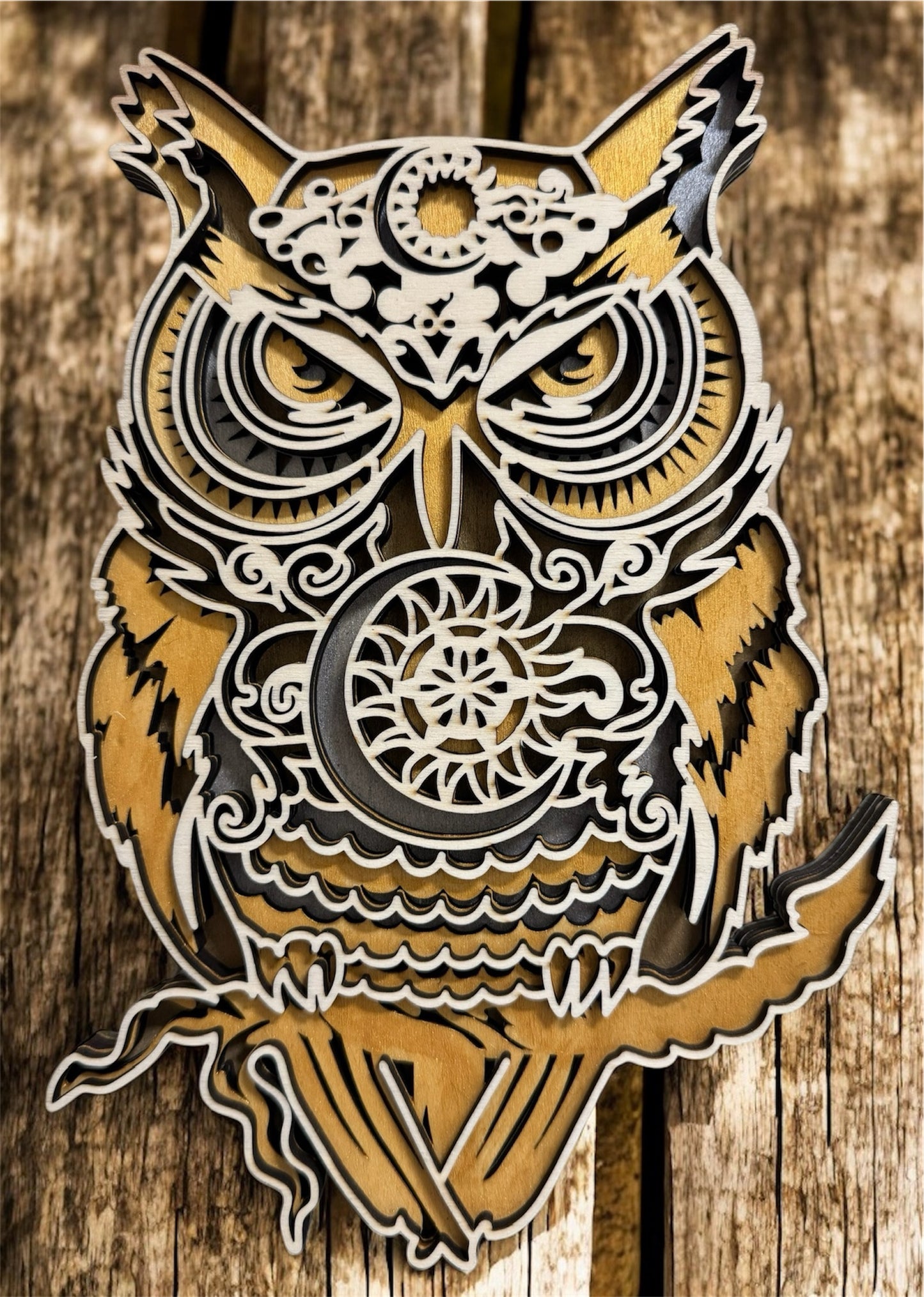 Eule Multilayer Holzbild 26 cm x 18 cm