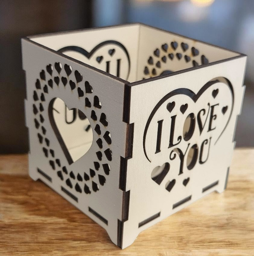 Holz Deko-Windlich Kerzenhalter Valentinstag Liebe