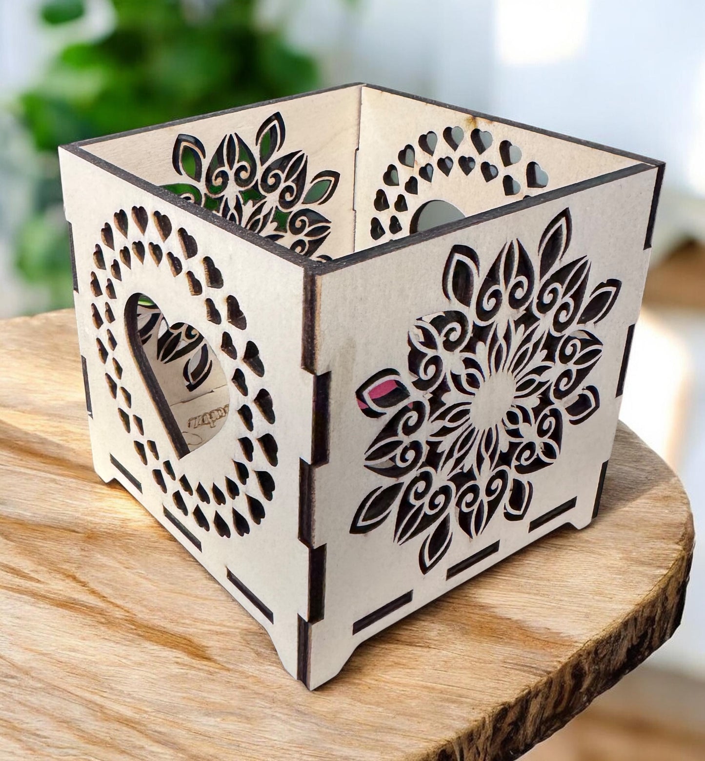 Holz Deko-Windlich Kerzenhalter Valentinstag Liebe